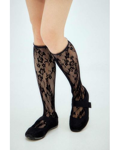Out From Under Lace Knee High Socks - Black