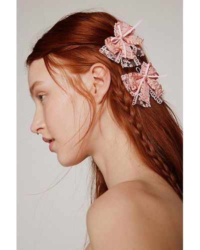 Urban Outfitters Jasmine Bow Hair Clip Set - Brown