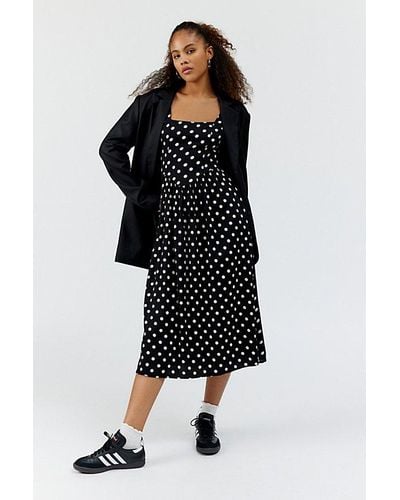 Urban Outfitters Uo Lydia Polka Dot Midi Dress - Black