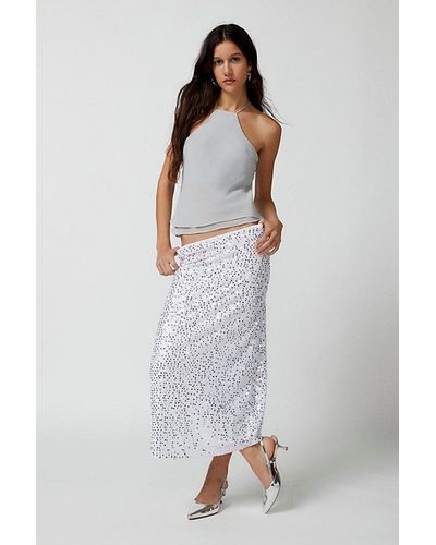 Motel Uo Exclusive Tresha Sequin Midi Skirt - White