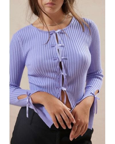 Kimchi Blue Peyton Bow Cardigan In Lilac,at Urban Outfitters - Purple