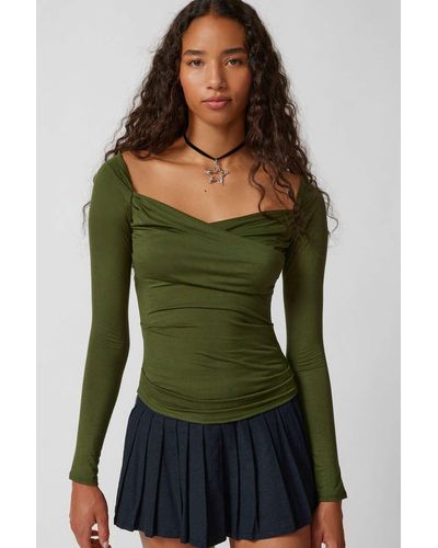 Urban Outfitters Uo Sandy Off-the-shoulder Long Sleeve Top - Green