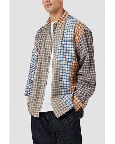 Barney Cools Cabin 2.0 Mixed Plaid Flannel Shirt Top - Blue
