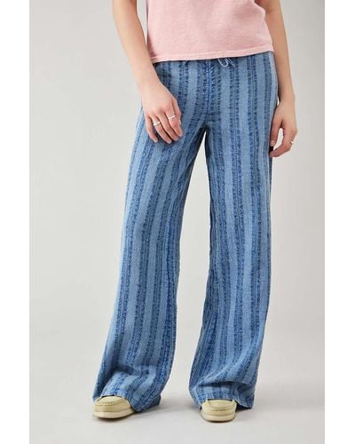 BDG Hazel Striped Linen Trousers - Blue