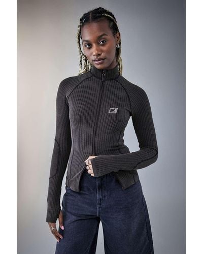 iets frans... Dark Brown Ribbed Panelled Track Top - Blue
