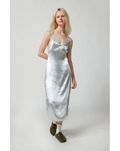 Urban Outfitters Uo Chloe Satin Slip Dress - White