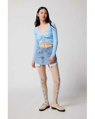 Urban Outfitters Bow Cutout Rose Lace Tight In Beige,at - Blue