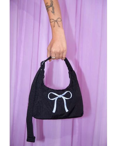 BAGGU Uo Exclusive Embroidered Bow Mini Nylon Shoulder Bag In Black,at Urban Outfitters - Purple