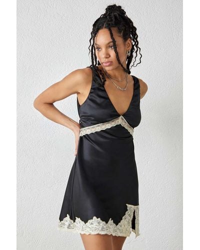 Love Triangle Black Moonlit Lace Slip Dress