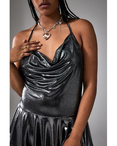 Urban Outfitters Uo Foil Cowl Halter Romper - Black