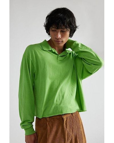 Urban Renewal Remade Overdyed Deadstock Long Sleeve Crop Polo Shirt - Green