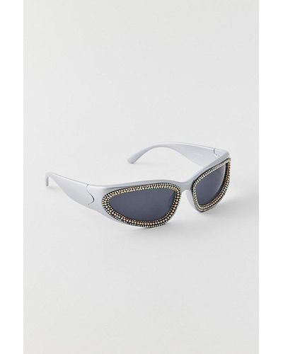 Urban Outfitters Rhinestone Wraparound Sunglasses - Blue