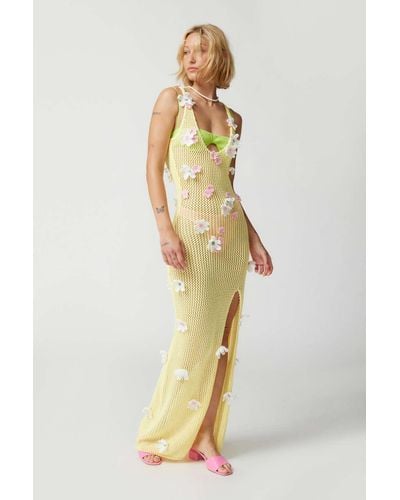 For Love & Lemons Corie Crochet Floral Maxi Dress - Metallic