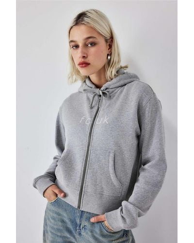 French Connection Uo Exclusive Grey Zip-up Hoodie