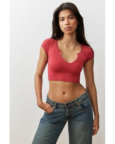 Out From Under Go For Pointelle Notched Top - Red