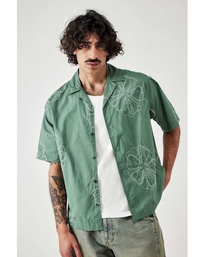 BDG Green Sencha Embroidered Short-sleeved Shirt