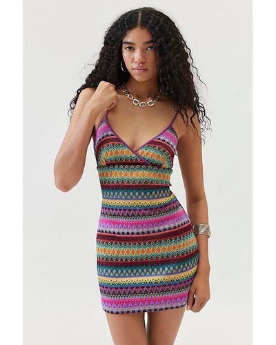 Urban Outfitters Uo Malia Plunge Knit Mini Dress - Multicolour