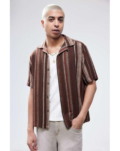 Urban Outfitters Uo Striped Gauze Short-sleeved Shirt - Brown