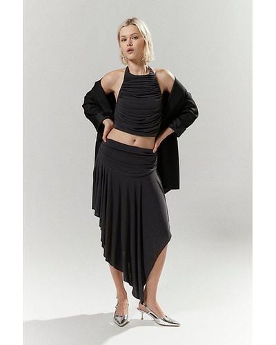 Silence + Noise Irina Halter Top & Asymmetrical Midi Skirt Set - Black