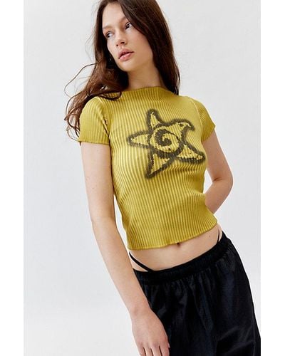 Urban Outfitters Star Washed Out Boatneck Baby Tee - Yellow