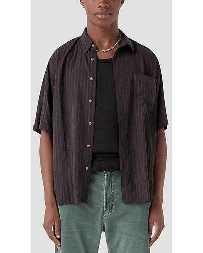 Barney Cools Jacquard Stripe Short Sleeve Shirt Top - Black