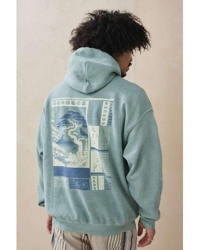 Urban Outfitters Uo Seafoam Japanese Landscape Hoodie - Blue