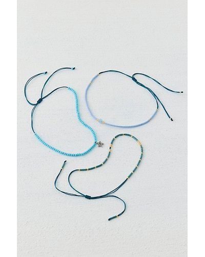 Urban Outfitters Seaside Delicate Beaded Anklet Set - Blue