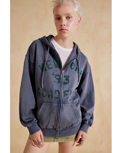 BDG Dusty Destination Zip Up Hoodie Sweatshirt In Gray At Urban Outfitters - Blue