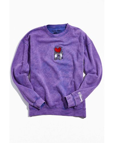 Urban Outfitters Keith Haring Embroidered Crew Neck Sweatshirt - Purple