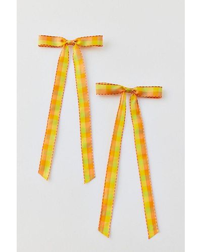 Urban Outfitters Plaid Hair Bow Barrette Set - Yellow