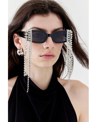 Urban Outfitters Rhinestone Fringe Rectangle Sunglasses - Black
