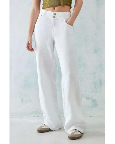BDG White Cindy Low-rise Linen Trousers