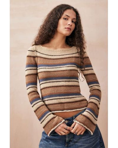 Urban Outfitters Uo Striped Knit Long Sleeve Top - Brown