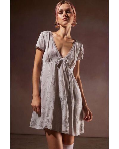 Motel Anjalia Floral Mini Dress In Silver,at Urban Outfitters - Brown