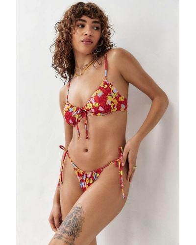 Out From Under Red Floral Tie-side Bikini Bottoms