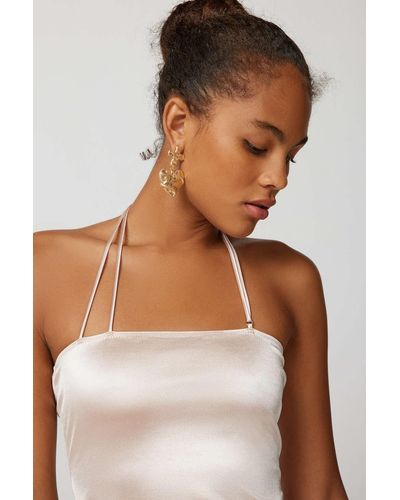 Lioness Minimalist Satin Halter Top In White,at Urban Outfitters - Natural