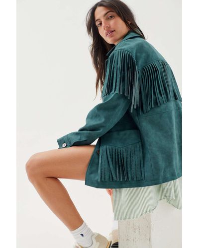 Urban Outfitters Uo Willie Faux Suede Fringe Jacket - Blue