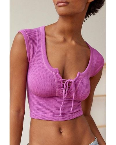 Out From Under Knockout Seamless Lace-Up Top - Purple