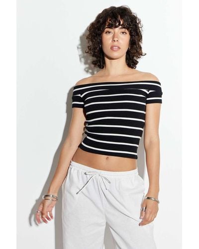 Urban Outfitters Uo Ever Striped Off-the-shoulder Top - Blue