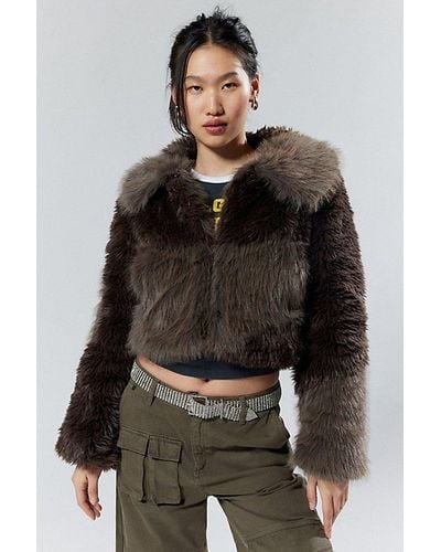 House Of Sunny Gaia Faux Fur Colorblock Jacket - Grey