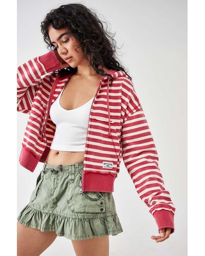 BDG Stripe Zip-up Hoodie - Red