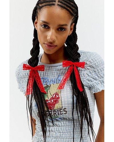 Urban Outfitters Mini Lace Hair Bow Clip Set - Red