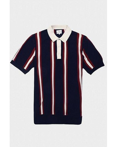 Ben Sherman Stripe Knit Short Sleeve Rugby Shirt Top - Blue