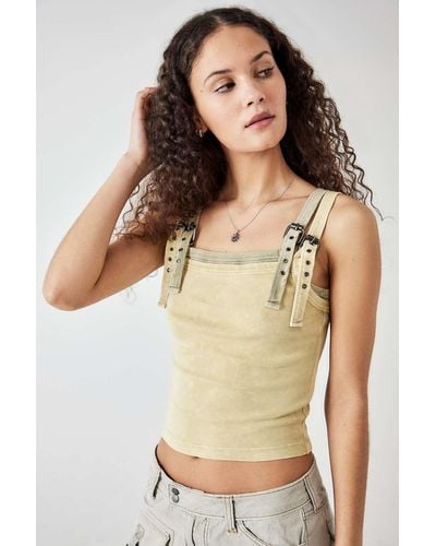 BDG Charlie Double Layer Buckle Top - Yellow