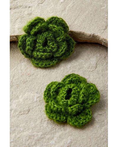 Urban Outfitters Knitted Flower Clips 2-pack - Green