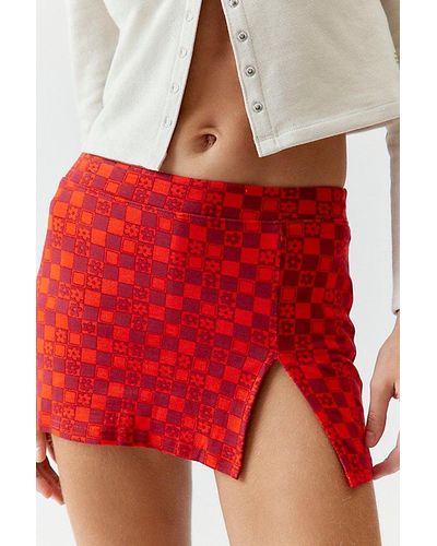 Urban Outfitters Uo Grace Knit Micro Mini Skort - Red