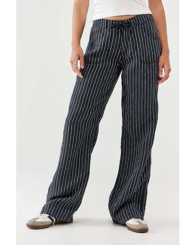 BDG Black Pinstripe Five-pocket Linen Trousers - Blue