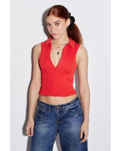 Urban Outfitters Uo Reece Ribbed Tank Top - Red