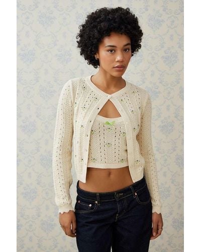 Kimchi Blue Embroidered Cardigan - Natural