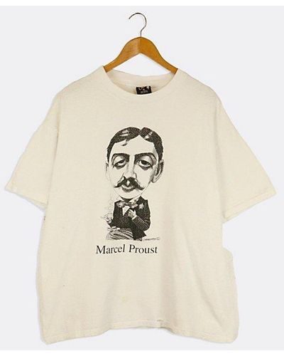 Urban Outfitters Vintage Marcel Proust Cross Hatch Cartoon Sketch T Shirt Top - Natural